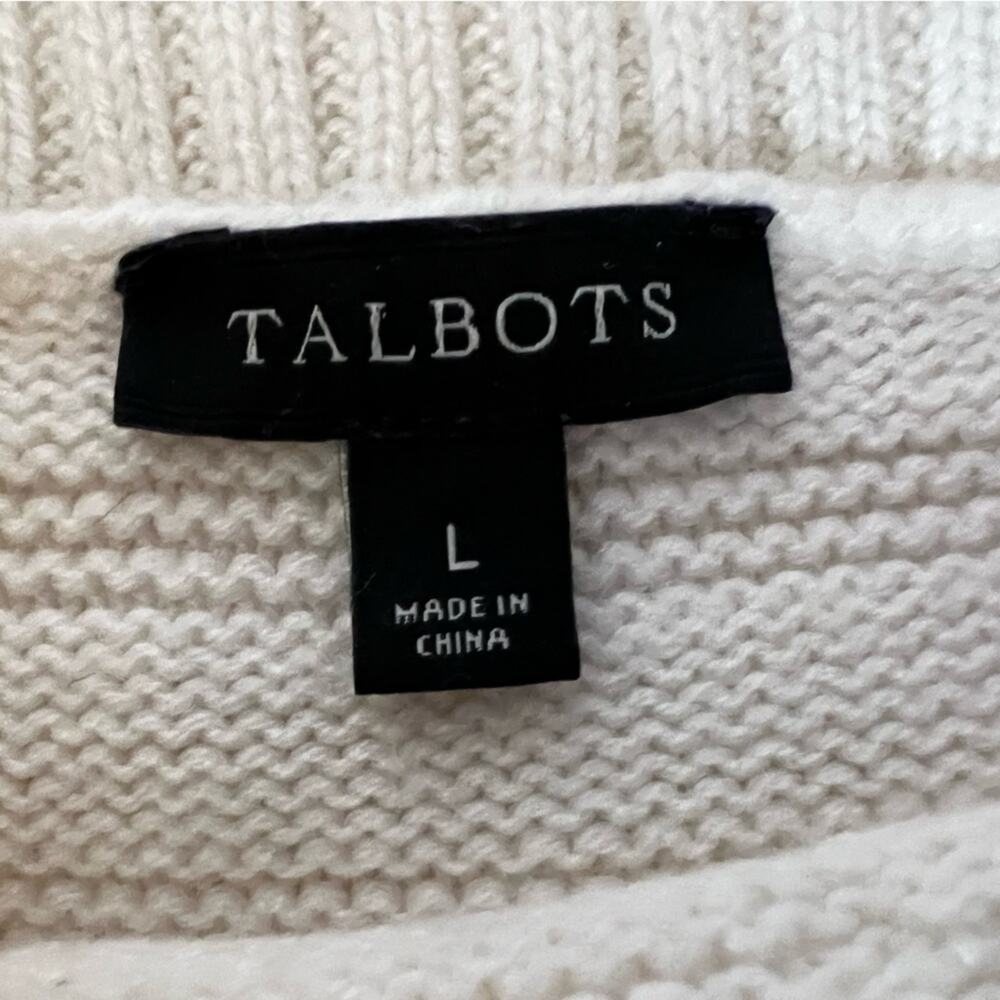 Talbots Cream Patchwork Cableknit Lambswool Blend… - image 8